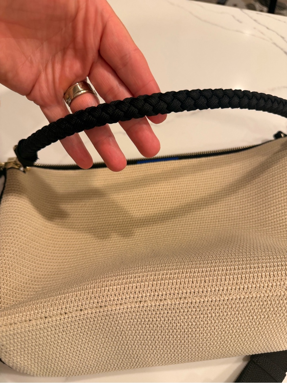 Rothy's daily crossbody  Cream Woven Shoulder Bag with Black Strap - Picture 5 of 6